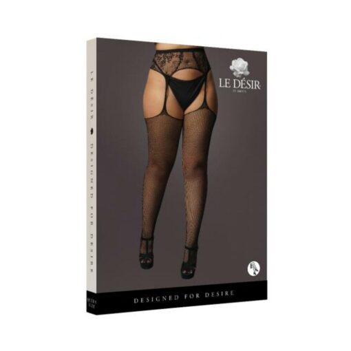 Shots Le Desir Fishnet And Lace Garterbelt Stockings Black Qs - Image 3