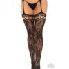 French Rose Lace Stocking/garterbelt Blk