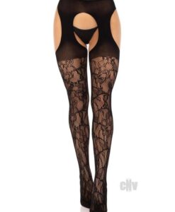Eyelet Rose Suspend Hose Os Blk