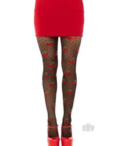 Spandex Dot Cherry Tights Os Blk