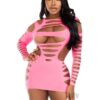 Opaque Shred Cut Mini Dress Os Pnk