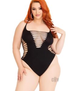 Seamless Shred Racer Thong Suit 1x2x Blk