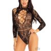 High Neck Lace Net Keyhole Suit Os Blk
