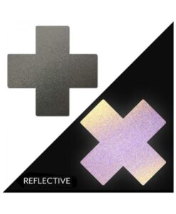 Pastease Plus X Reflective Gun Metal Grey Cross Nipple Pasties