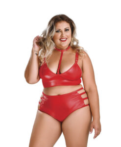 Bondage Set Top W/ Removable Collar & Pants Red Plus Size