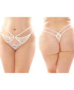 Fantasy Lingerie Jasmine Strappy Lace Thong With Front Keyhole Cutout 6-Pack Queen Size White