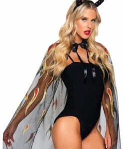 Sheer Glitter Devil Cape Horns Os 2pc
