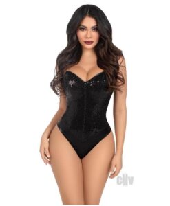Sequin Bone Snap Bodysuit Strap Lg Blk