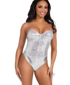 Sequin Bone Snap Bodysuit Strap Sm Slv