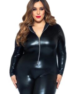 Lame Zipper Cat Suit 1x/2x Blk