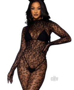 Seamless Leopard Glove Catsuit Os Blk