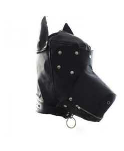 Ple'sur Locking Lace-up Faux Leather Dog Hood Mask With Zipper Mouth Black