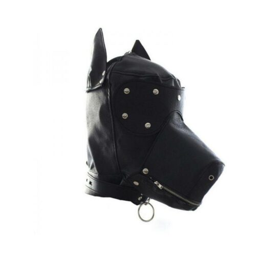 Ple'sur Locking Lace-up Faux Leather Dog Hood Mask With Zipper Mouth Black