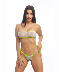 Femme X Bandeau Mesh Bikini Set White Lime Mesh O/S