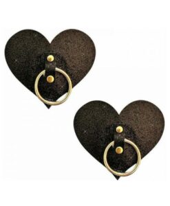Neva Nude After Midnight Black Glitter Gold Hoop I Heart U Nipple Cover Pasties