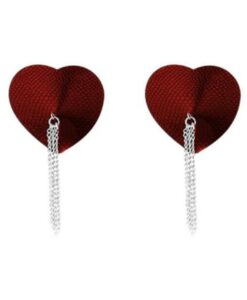 Nipplicious Dominatrix Leather Collar & Pasties With Chain Red