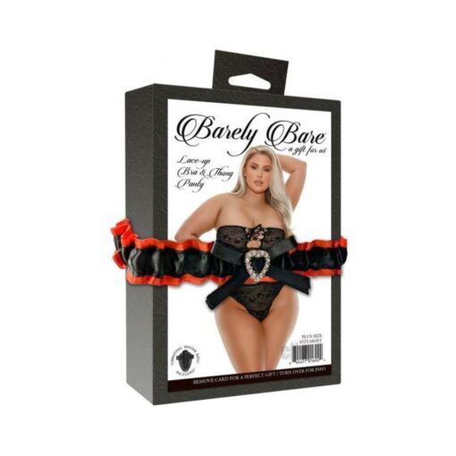 Barely Bare Lace-up Bra & Thong Panty Plus Size Black