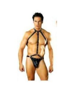 Male Power Fetish Gladiator High-neck Strappy Body Harness Black S/m