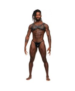Virgo Pu Leather Chest Harness W/zipper Detail Black O/s
