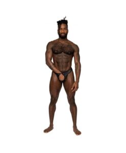 Male Power Sassy Lace Open Ring Thong Black L/xl