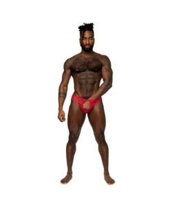 Male Power Sassy Lace Open Ring Thong Red S/m