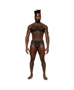 Male Power Sassy Lace Bikini Solid Pouch Black Xl
