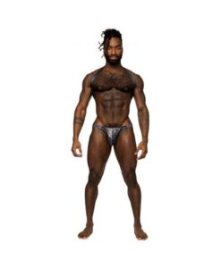 Male Power S'naked Shoulder Sling Harness Thong One-piece Black/blue L/xl