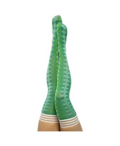 Kixies On Point Collection Par 4 Green Argyle Thigh-high Stockings Size B