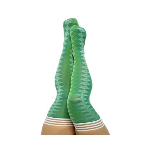 Kixies On Point Collection Par 4 Green Argyle Thigh-high Stockings Size D