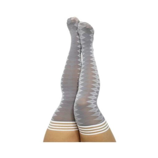 Kixies On Point Collection Par 4 Grey Argyle Thigh-high Stockings Size D
