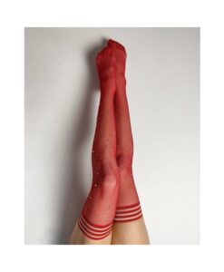 Kixies Red Fishnet Rhinestone Thigh High Size B