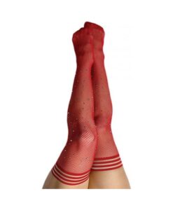 Kixies Red Fishnet Rhinestone Thigh High Size C