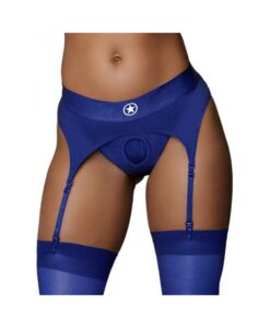 Ouch! Vibrating Strap-on Thong With Adjustable Garters Royal Blue M/l
