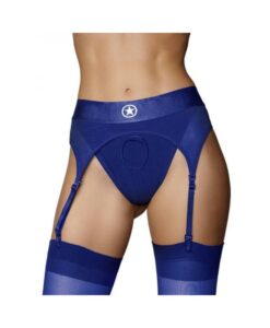 Ouch! Vibrating Strap-on Thong With Adjustable Garters Royal Blue Xs/s