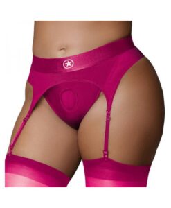 Ouch! Vibrating Strap-on Thong With Adjustable Garters Pink Xl/xxl