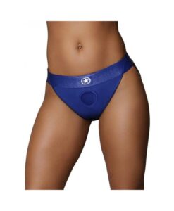 Ouch! Vibrating Strap-on Panty Harness With Open Royal Blue Black M/l