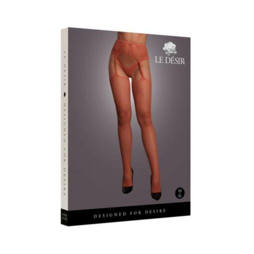 Le Desir Fishnet And Lace Garterbelt Stockings Sunset Glow O/s