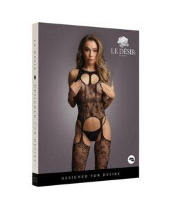 Shots Le Desir Lace Suspender Bodystocking With Round Neck Black O/s