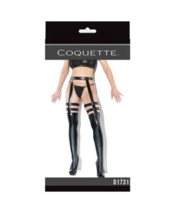 Coquette Thigh-high Wetlook Stockings With Garters Black Os