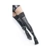 Coquette Thigh-high Wetlook Stockings With Contrasting Ribbon Lace-up Back Seam Detail Black/silver