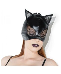 Cat Mask With Lace Eyes And Ears Black Os
