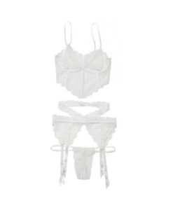 Diva Bra, Garterbelt, And G-string White Os Xl