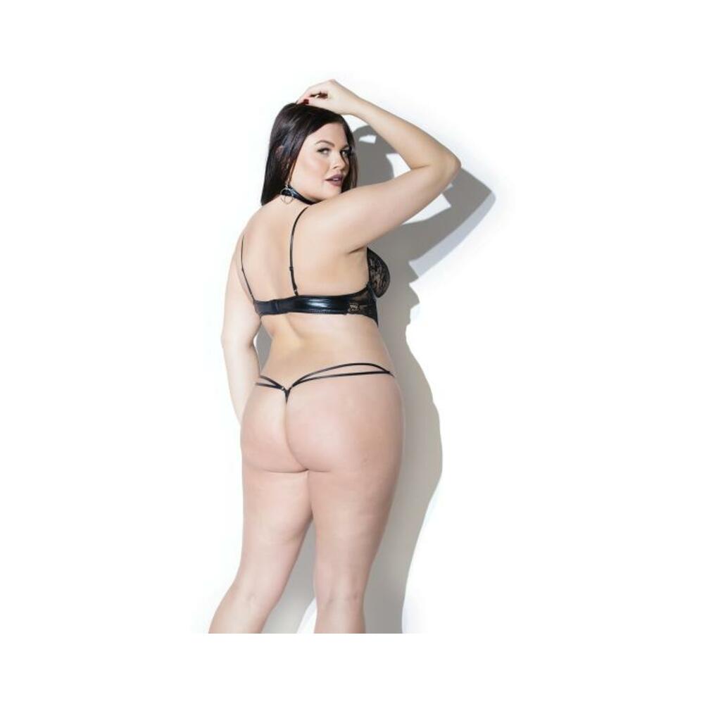 Lace Bra Top With Wetlook Bone Casing And Attached Choker Black Os Xl - Image 2