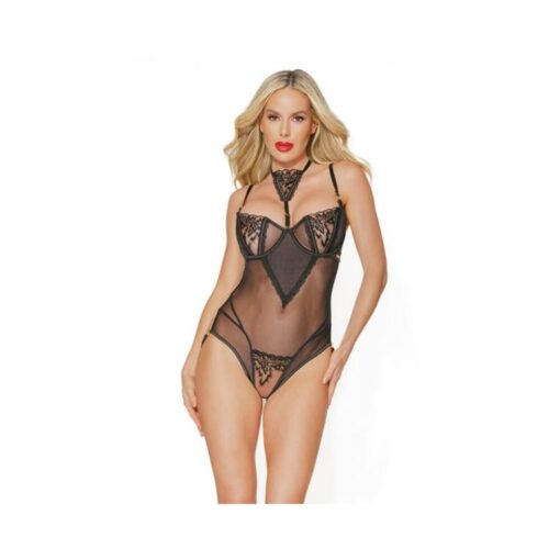 Black Label Crotchless Teddy Black/rose Gold Medium