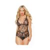 Black Label Crotchless Teddy With Tie-up Triangle Cups Black/rose Gold Os