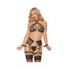 Black Label Halter Top, Crotchless Panty, Garters, And Restraints Black/rose Gold Os