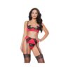 Holiday Stretch Knit & Lace Demi Cup Bra, Garter Belt & Thong Red/black Xl