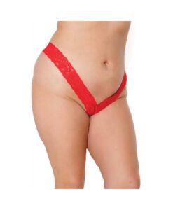 Holiday Scallop Stretch Lace High Leg Thong Red Os/xl