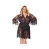 Holiday Eyelash Lace Robe W/bell Sleeves Black Os/xl