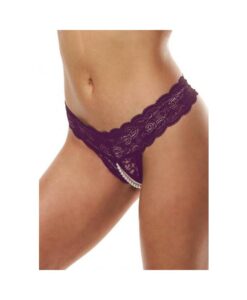 Sk Lace And Pearl Crotchless Thong Pur M/l